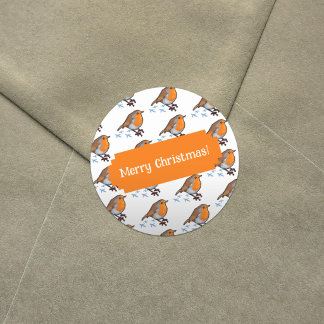 Wintertafereel met Roodborstje Kerstpatroon Ronde Sticker