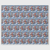 Winterteddybeer met sneeuwpop cadeaupapier (Vlak)