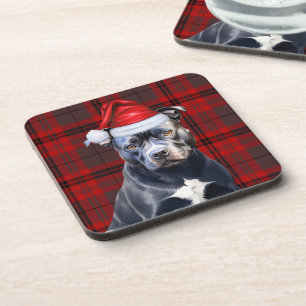 Winterthema Bluenose Pitbull Red Holiday Plaid Bier Onderzetter