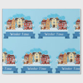 Wintertijd sneeuwen cadeaupapier (Vlak)