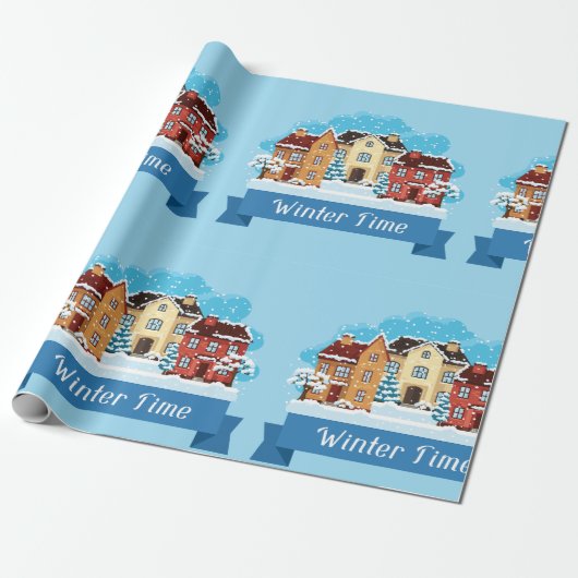Wintertijd sneeuwen cadeaupapier (Uitgerold)