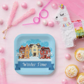 Wintertijd sneeuwen papieren bordje (Feest)