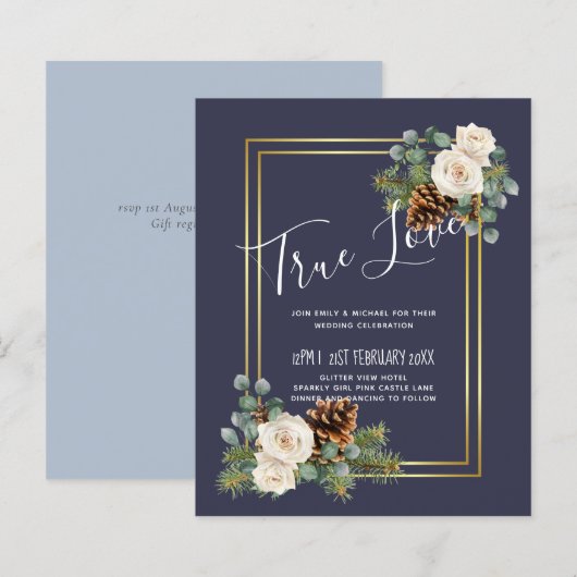 Wintertrouw Witte Rozen Goud Stofblauw (Voorkant / Achterkant)