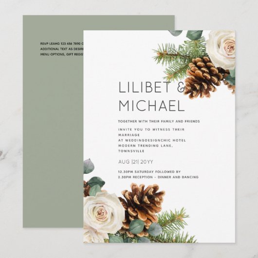 Wintertrouwdag Eucalyptus Groene Bladeren Witte Ro Kaart (Voorkant / Achterkant)