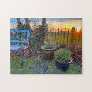 Wintertuin op zonsondergang legpuzzel