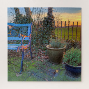 Wintertuin op zonsondergang legpuzzel