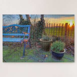 Wintertuin op zonsondergang legpuzzel