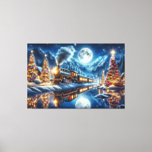 Wintervakantie Express Treinschilderij Canvas Afdruk