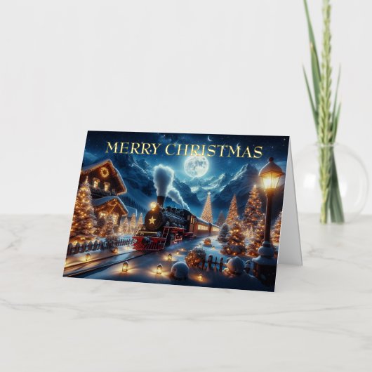 Wintervakantie Express Treinschilderij Folie Feestdagenkaart (Voorkant)