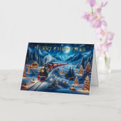 Wintervakantie Express Treinschilderij Folie Feestdagenkaart (Orchidee)