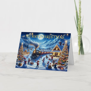 Wintervakantie Express Treinschilderij Folie Feestdagenkaart