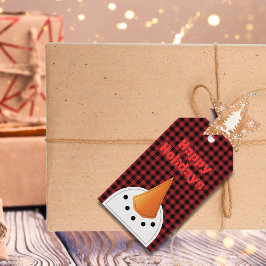 Wintervakantie Funny Snowman Cartoon Gezicht Cadeaulabel