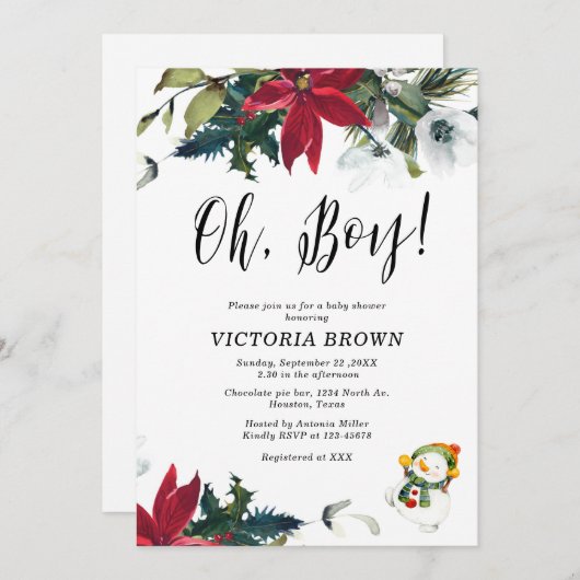 Wintervakantie Kerstmis Poinsettia Baby shower Kaart (Voorkant / Achterkant)