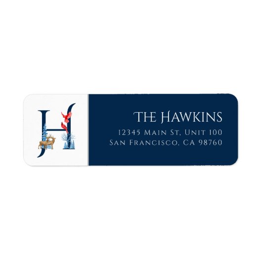 Wintervakantie | Letter H Monogram Adreslabel Etiket (Voorkant)