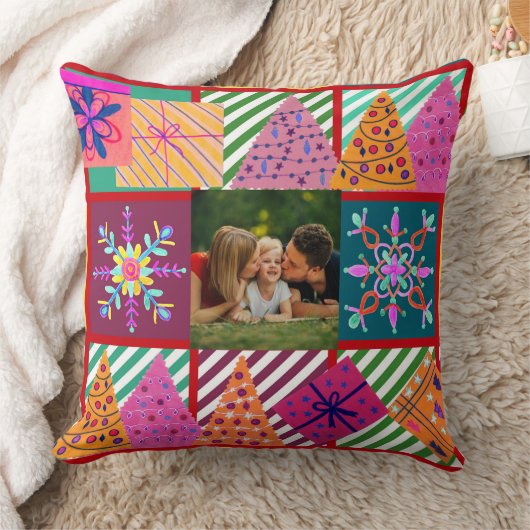 Wintervakantie Patchwork Foto Kussen (Deken)