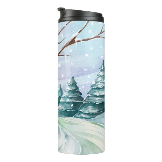 Wintervakantie Sneeuwman Waterverf Thermosbeker (Geroteerd rechts)