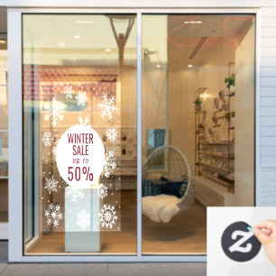 Winterverkoop, grote sneeuwvlokken raamsticker