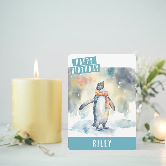 Wintervibes Pinguïn Verjaardag Kaart