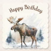 Wintervibes Waterverf Moose - Papier Onderzetter (Voorkant)