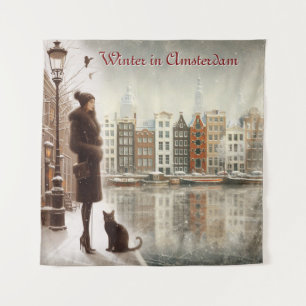 Wintervieringen in de sneeuw, met katjes wandkleed