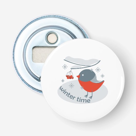 Wintervinnij en rode rowanbessen button flesopener (Voorkant)