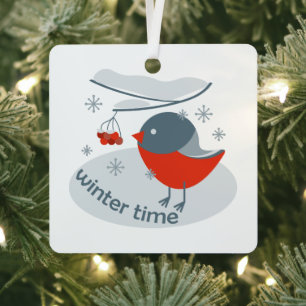 Wintervinnij en rode rowanbessen metalen ornament