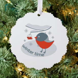 Wintervinnij en rode rowanbessen ornament kaart