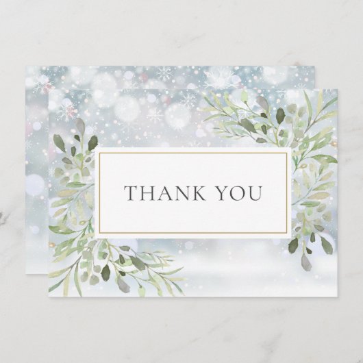 Wintervlokken Elegante Groene Elementen Bedankkaart (Voorkant / Achterkant)
