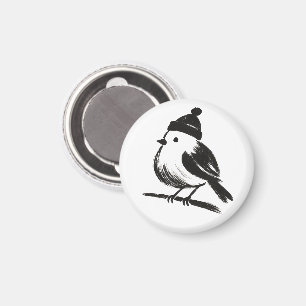 Wintervogel in muts – Inktpenseel minimalisme op Magneet