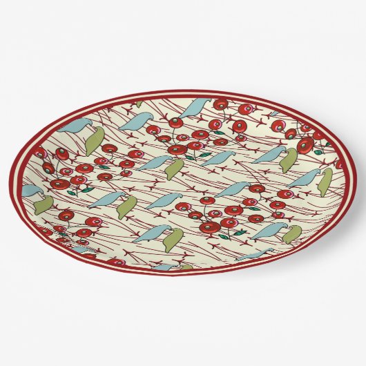 Wintervogels en bessen papieren bordje (Gekanteld)