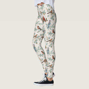 Wintervogels en dennentakken patroon leggings
