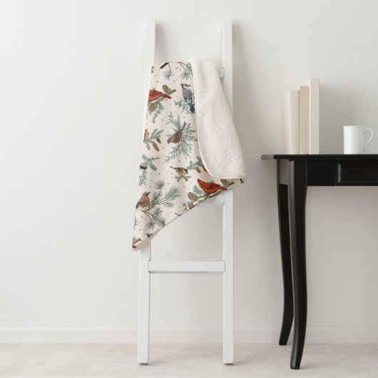 Wintervogels en dennentakken patroon sherpa deken (In situ)