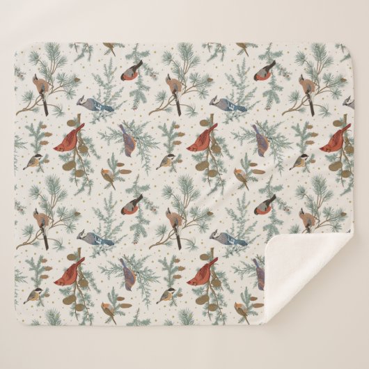 Wintervogels en dennentakken patroon sherpa deken (Voorkant (horizontaal))