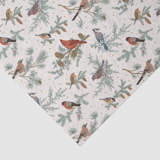 Wintervogels en dennentakken patroon tissuepapier (Detail)