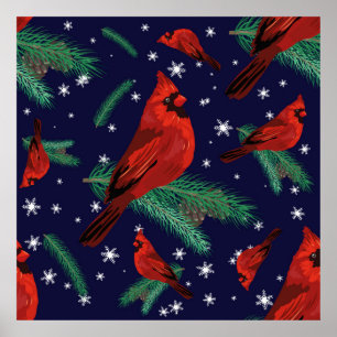 Wintervogels - kardinalen op boomtakken met poster