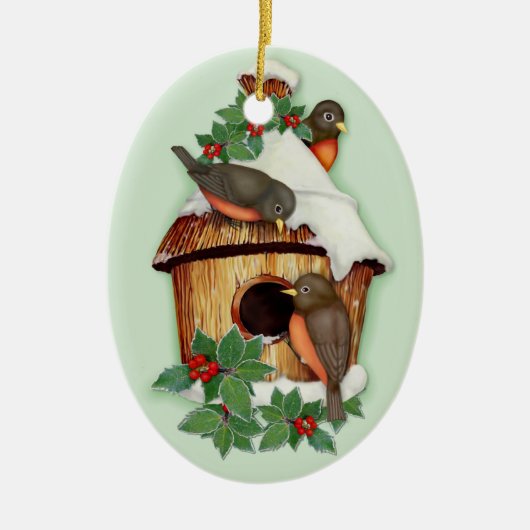 Wintervogels Keramisch Ornament (Voorkant)
