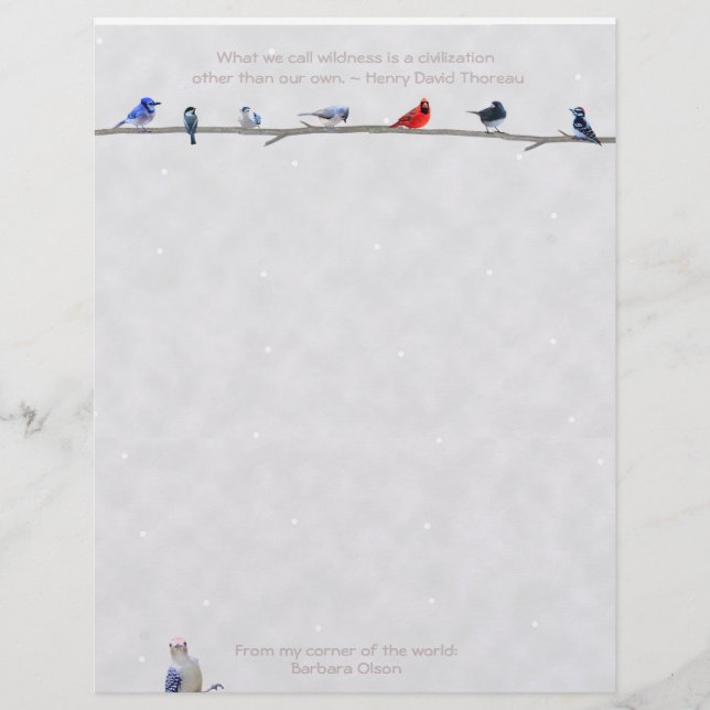 Wintervogels-LetterHead Thoreau citaat: Briefhoofd (Voorkant)