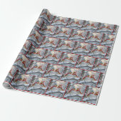 Wintervogels met een rood hart cadeaupapier (Uitgerold)