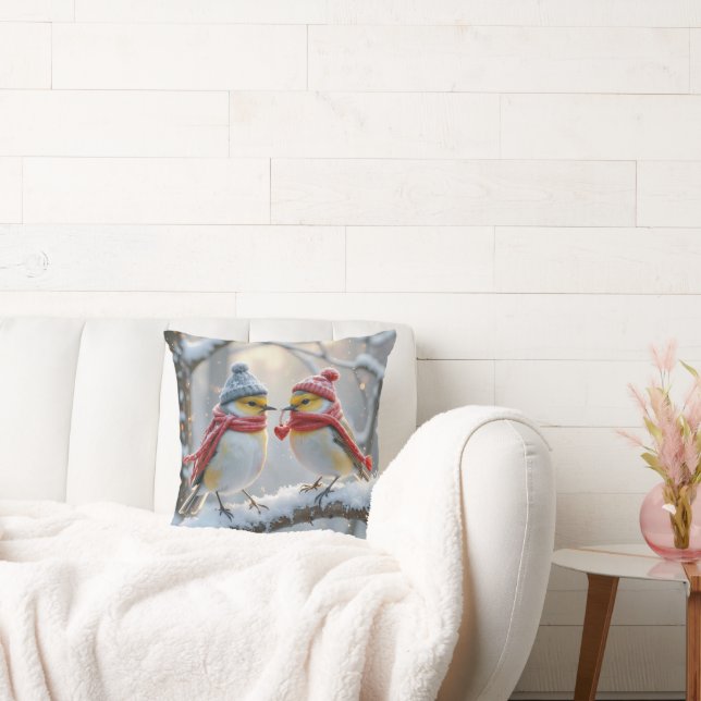 Wintervogels met een rood hart kussen (Bank)