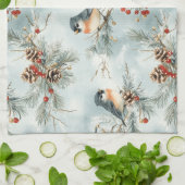 Wintervogels patroon met pinecones en sneeuw theedoek (Gevouwen)