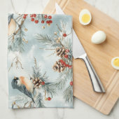 Wintervogels patroon met pinecones en sneeuw theedoek (Quarter Fold)