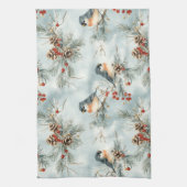 Wintervogels patroon met pinecones en sneeuw theedoek (Verticaal)