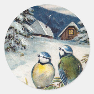 wintervogels ronde sticker