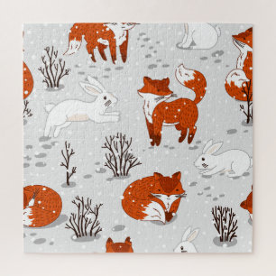 Wintervossen konijn naadloos patroon legpuzzel