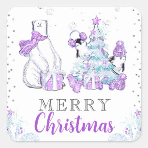 Wintervrienden IJsbeer & Pinguïns Kerstmis Vierkante Sticker