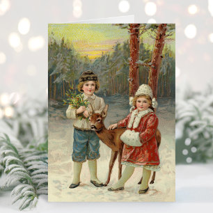 Wintervrienden   Vintage kerst Kaart