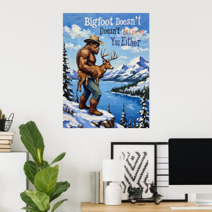 Winterwake: het besneeuwde Uitzicht van Bigfoot Poster