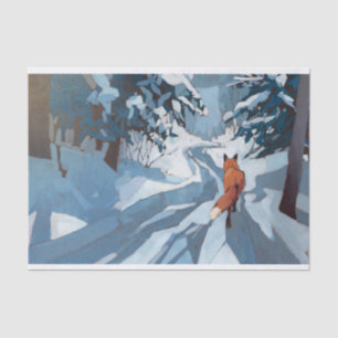 Winterwandeling Thuis, Besneeuwde Eenzame Vos Tissuepapier