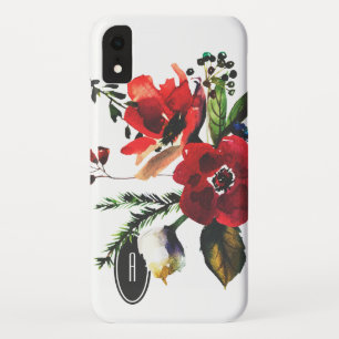 WinterWaterverf Elegant Floral  Monogram iPhone XR Hoesje