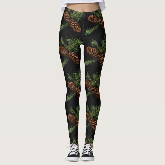 WinterWaterverf Pijnbomen op houtskool Leggings (Voorkant)